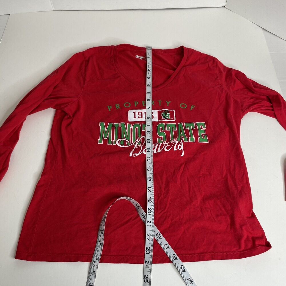 Minot State Beavers Womens V-Neck Long Sleeve Shirt, Red, Large, Russell - Picture 8 of 9